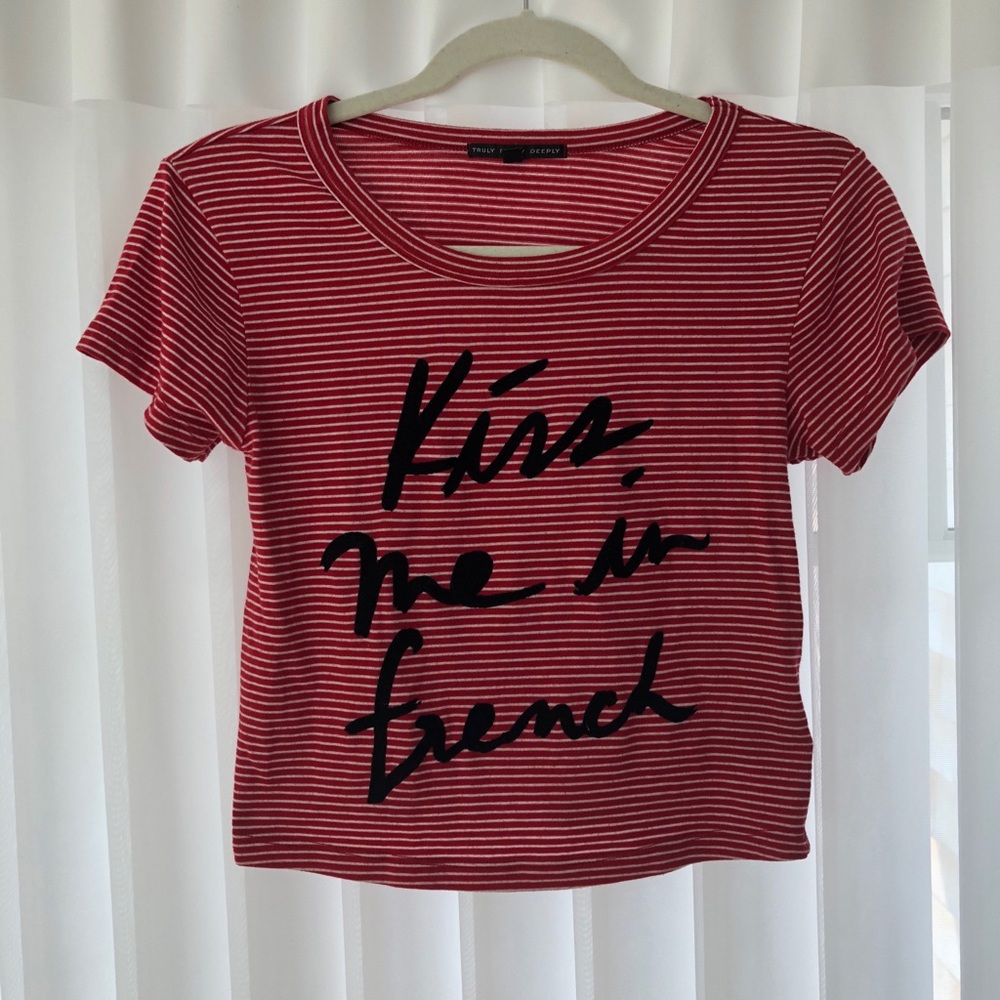 Urban Outfitters Kiss me Stripe Cropped Tee